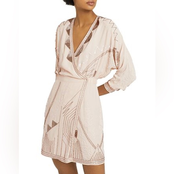 NEW Reiss Saskia Beaded Mini Faux Wrap
Dress Ivory Size 8 9893 - Picture 2 of 11